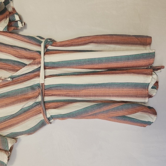 Francesca's Fredah Stripe Front Back Tie Short Sleeve Elastic Waist Boho Romper - Picture 9 of 12